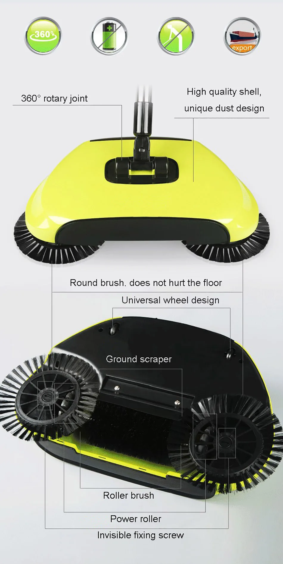 Stainless Sweepers Sweeping Machine Push Type Steel Hand Push Hand Push Magic Broom Sweepers Dustpan Household Cleaning Tools 7