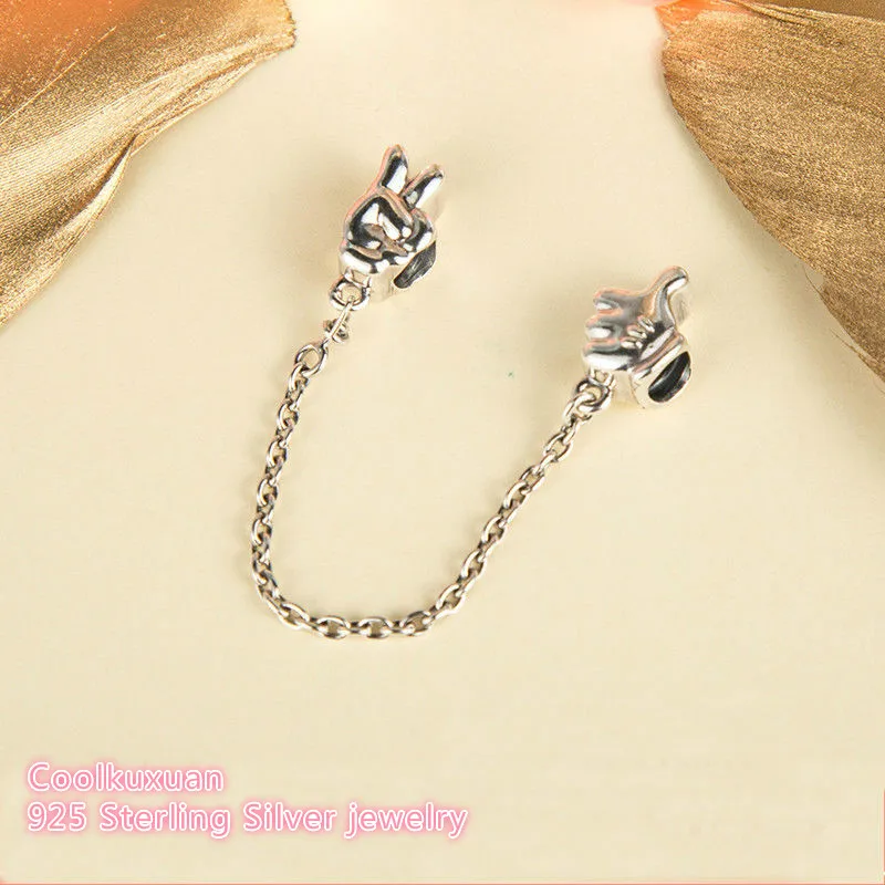 

2019 Mother's Day Original 925 Sterling Silver Mickey Gestures Safety Chain DIY Beads Fit Pandora Charms Bracelet DIY Making