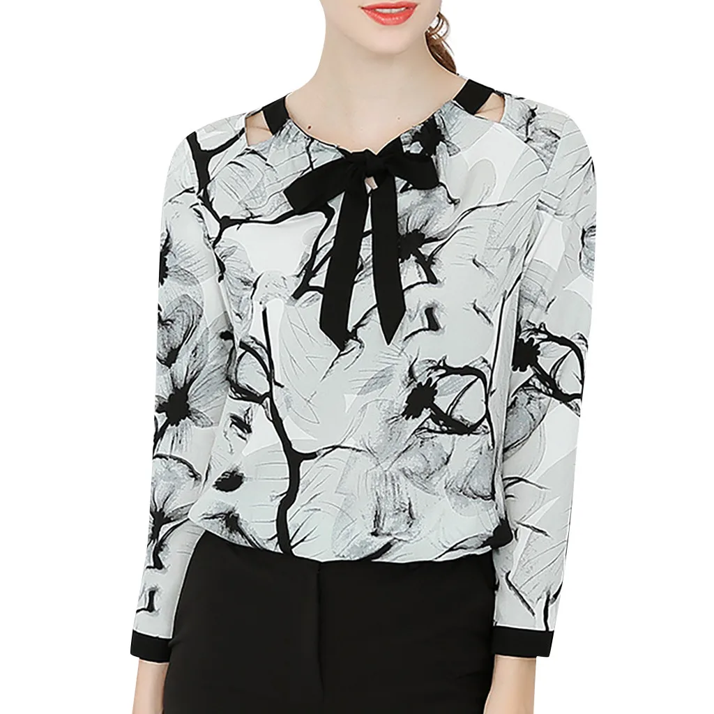 Chiffon Blouse 2019 Women Work Office Long Sleeve Solid Chiffon Blouse Tee Shirt Top