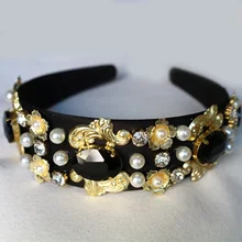 Модная Корона, черный бархат, золотой цветок, свадебная тиара, роскошный цвет шампанского/черный, большой камень, повязка на голову, ювелирные изделия для волос, аксессуары