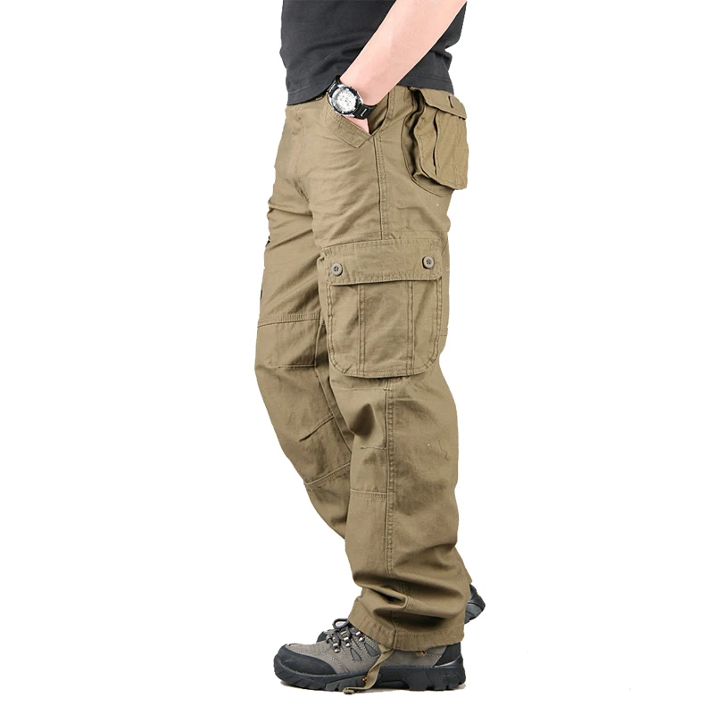 FALIZA Men's Cargo Pants Multi Pockets Military Style Tactical Pants Cotton Men's Outwear Straight Casual Trousers for Men CK102
