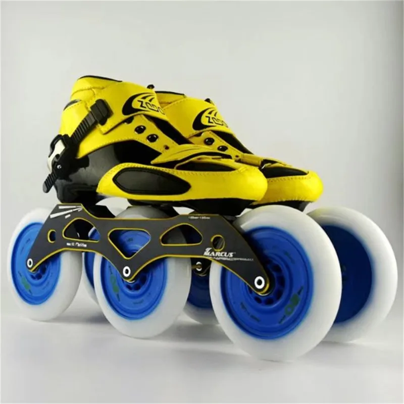 Углеродное волокно стекловолокно скоростные роликовые коньки 3*125 колеса детские для взрослых соревнования уличные гонки спортивная обувь тренировочные Patines F033 - Цвет: Yellow 4