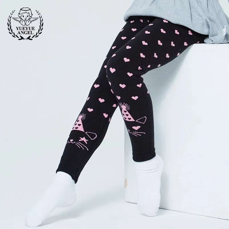 

High Quality Girls Kawaii Cartoon Embroidery Winter Fleece Lining Long Trousers High Waist Slim Fit Leggings Warm Pencil Pants