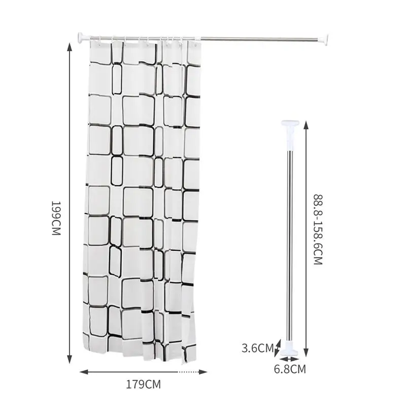Занавеска для душа+ стержень, регулируемая пружинная душевая занавеска для ванной комнаты, выдвижная Натяжная телескопическая штанга, вешалка, пружинная т - Цвет: Черный