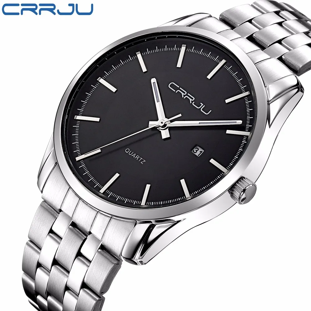 

2018 CRRJU Top Brand Men Casual Silver Steel Band Watches Mens Simple Quartz Watch Man Waterproof Analog Clock Relogio masculino
