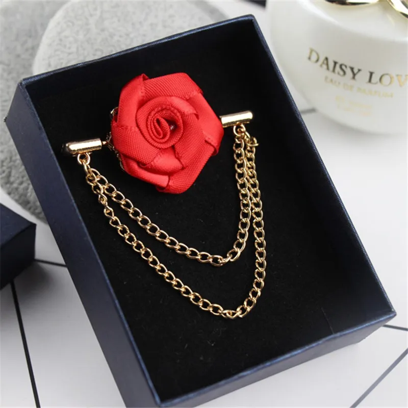 1 قطعة بدلة على الموضة الدعاوى بروش دبابيس دبابيس الرجال الزفاف روز سلسة ورد أوراق الصدار التلبيب دبوس دبابيس