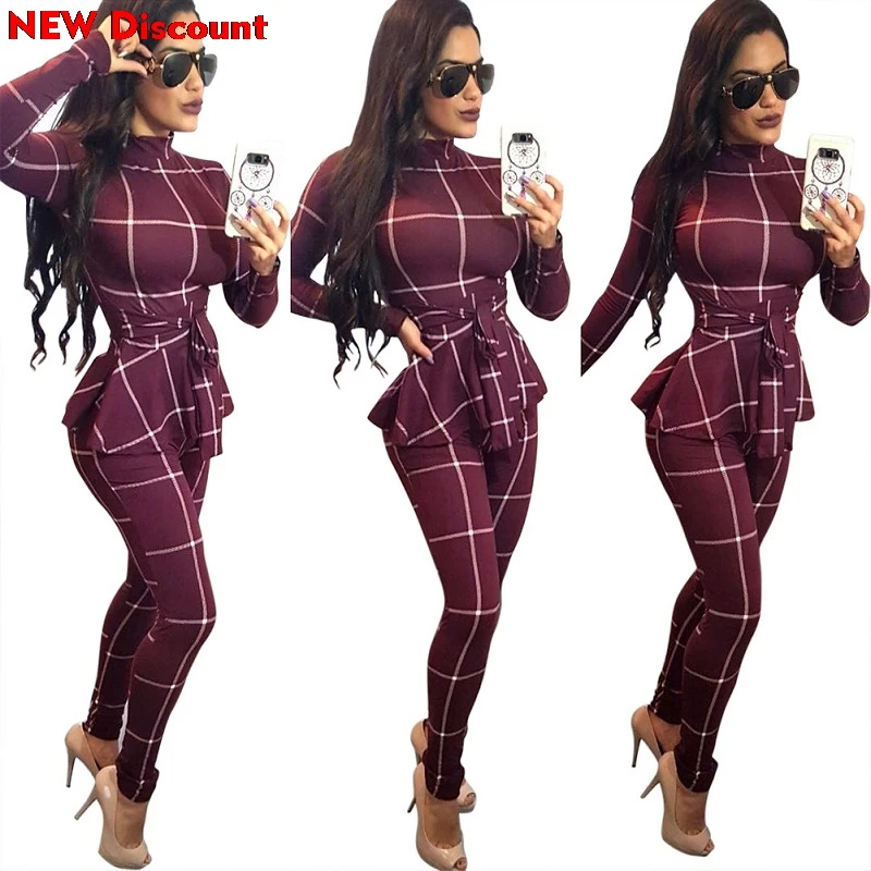 

Ruffles Waist Black Body Long Sleeve Plaid Skinny Long Pants Jumpsuits Bodycon Rompers Playsuits Elegant Woman Ceremony Suits
