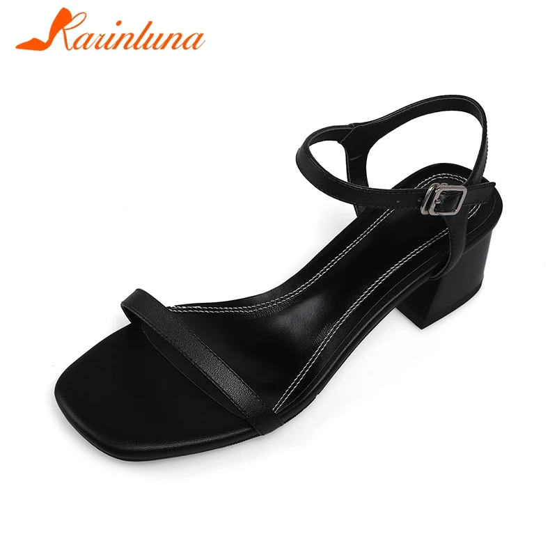 

KARINLUNA Fashion 2019 Large Size 34-43 Genuine Leather Shoes Woman Sandals Chunky Heels Buckle Summer Sandals Woman Shoes