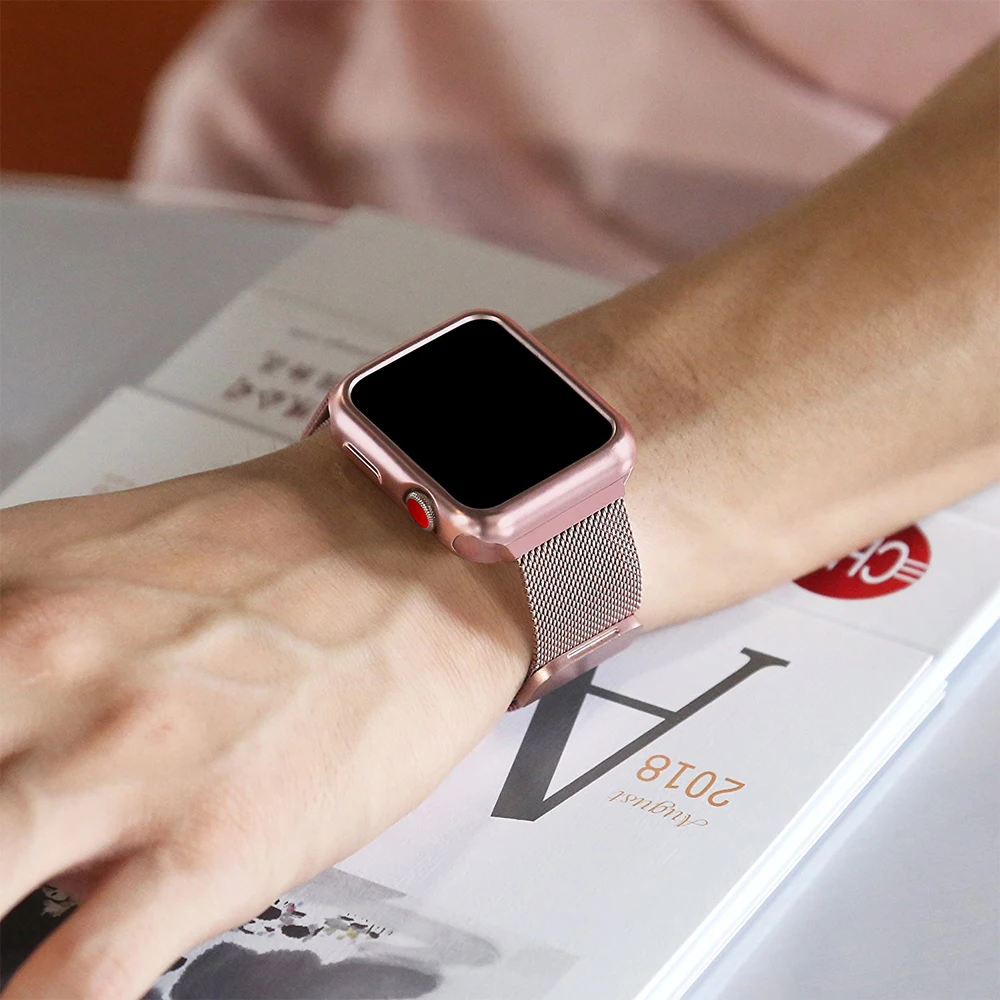 case+strap for Apple Watch Band 42mm 38mm iwatch series 3/2/1 bracelet wrist Stainless Steel Mesh Milanese Loop metal watchband