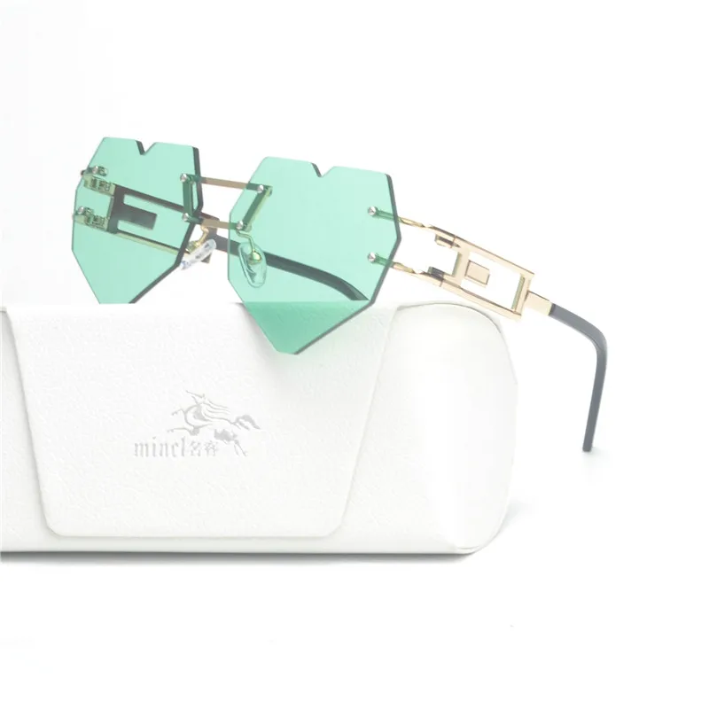 Брендовые солнцезащитные очки без оправы в форме сердца для женщин Модные женские солнцезащитные очки Любовь в форме сердца Леденцовая карамель для девочек UV400 FML - Цвет линз: green
