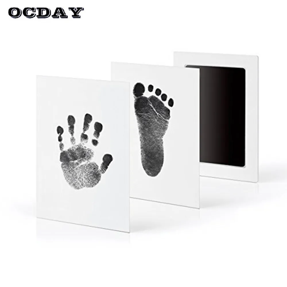 

OCDAY Baby Care Baby Handprint Footprint Imprint Kit Clean Casting Parent-child hand ink pad fingerprint Photo Frame Kit 3 Color