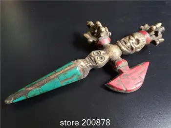 

TBC974 Tibetan antiqued Brass Cross Dorje big amulet,5 inches,Skull Puba Buddhist Vajra decor arts,Ancient weapen collectible