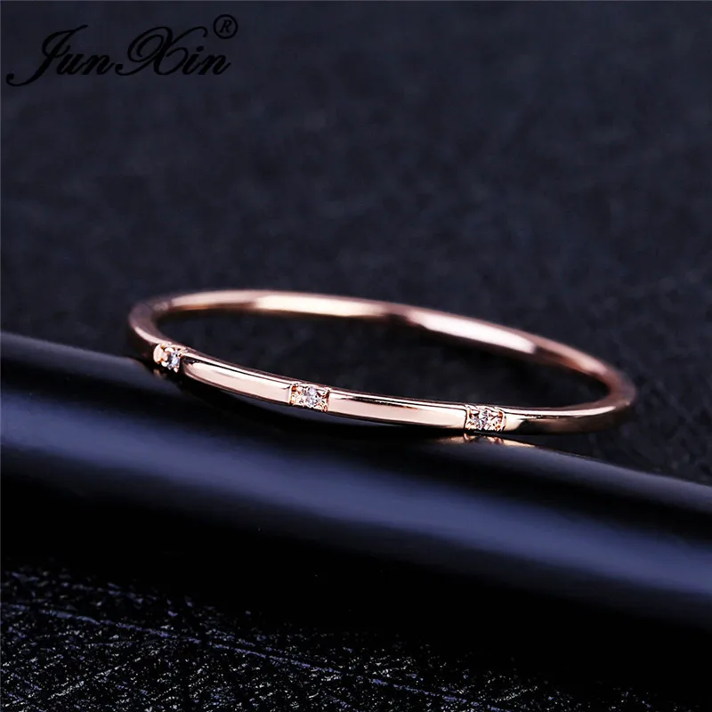 

JUNXIN Female White Crystal Thin Rings For Women Silver Rose Gold Filled Small Zircon Wedding Ring Girls Daily Wearing Jewelry