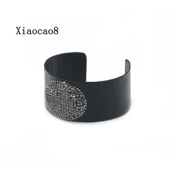 

Black Snakeskin Wide Open Bangle Luxury Fashion Jewelry Adjustable Bangles & Bracelets for Women