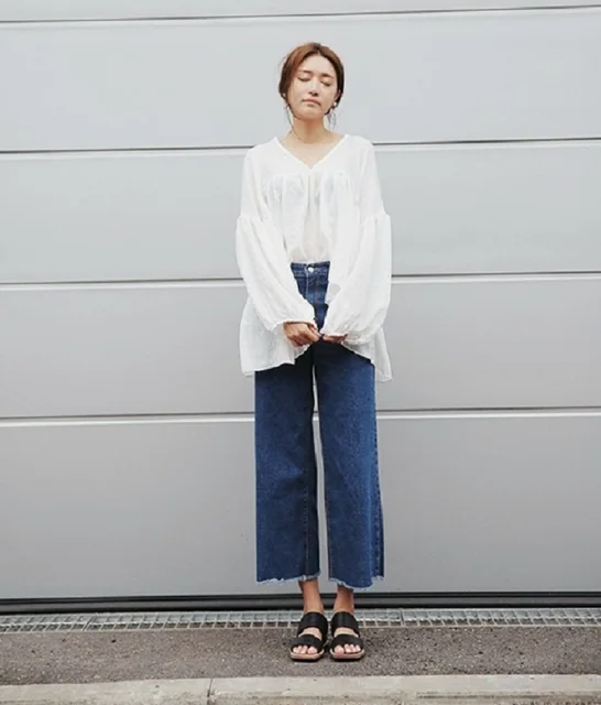 2017 Winter Autumn Women Denim Wide leg pants chic jeans Korean style-in Jeans from Women's ...