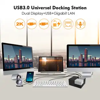 Universal Docking Station Wavlink External USB 3.0 Dual Video DisplayLink USB HUB Full HD 1080P 2048x1152 DVI HDMI FOR LAPTOP PC