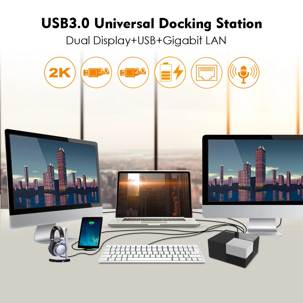  Universal Docking Station Wavlink External USB 3.0 Dual Video DisplayLink USB HUB Full HD 1080P 204