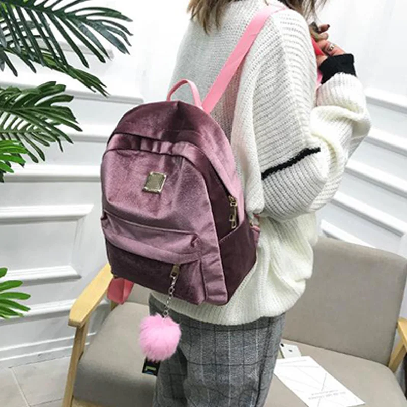 

JHD-Velour Bag Women School Bags Velvet Lady Casual Pretty Cute Bag Travel Bag