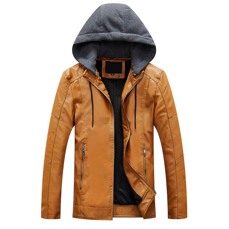 Dropshipping Men Leather Jacket Autumn Winter Removable Hooded Warm Motorcycle Jackets Coat Men's Black Casual PU Leather Jacket Dropshipping Men Leather Jacket Autumn Winter Removable Hooded Warm Motorcycle Jackets Coat Men's Black Casual PU Leather Jacket