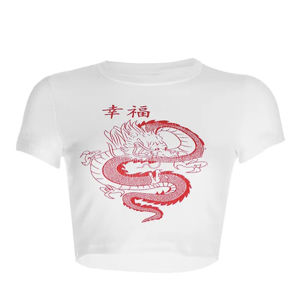 Rockmore/женская футболка в китайском стиле с принтом дракона, облегающая футболка, уличная одежда Harajuku, топы, футболки, базовые футболки, Женская футболка s - Цвет: Dragon Printed