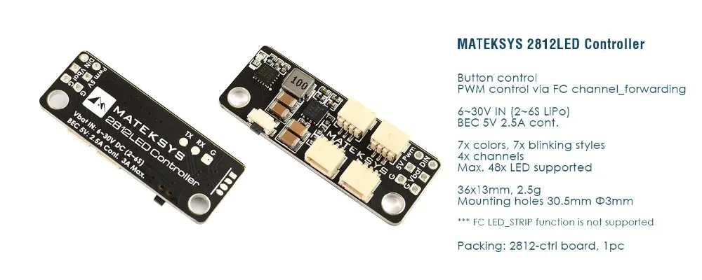 Matek System 2812LED Controller 2-6S LED Control Module with 5V BEC  2812LED Controller & 2812ARM-4 Light 2812ARM-6 Light LED (3)