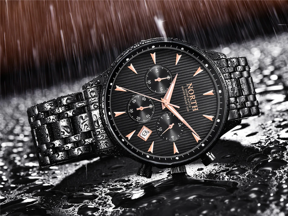 NORTH мужские часы Топ бренд класса люкс модные хронограф кварцевые часы мужские водонепроницаемые часы бизнес часы мужские Relogio Masculino