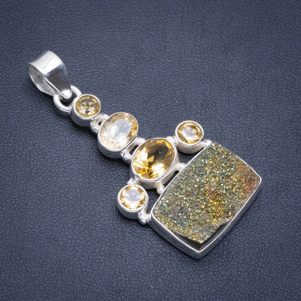 

Natural and Citrine Handmade Unique 925 Sterling Silver Pendant 2" A1861