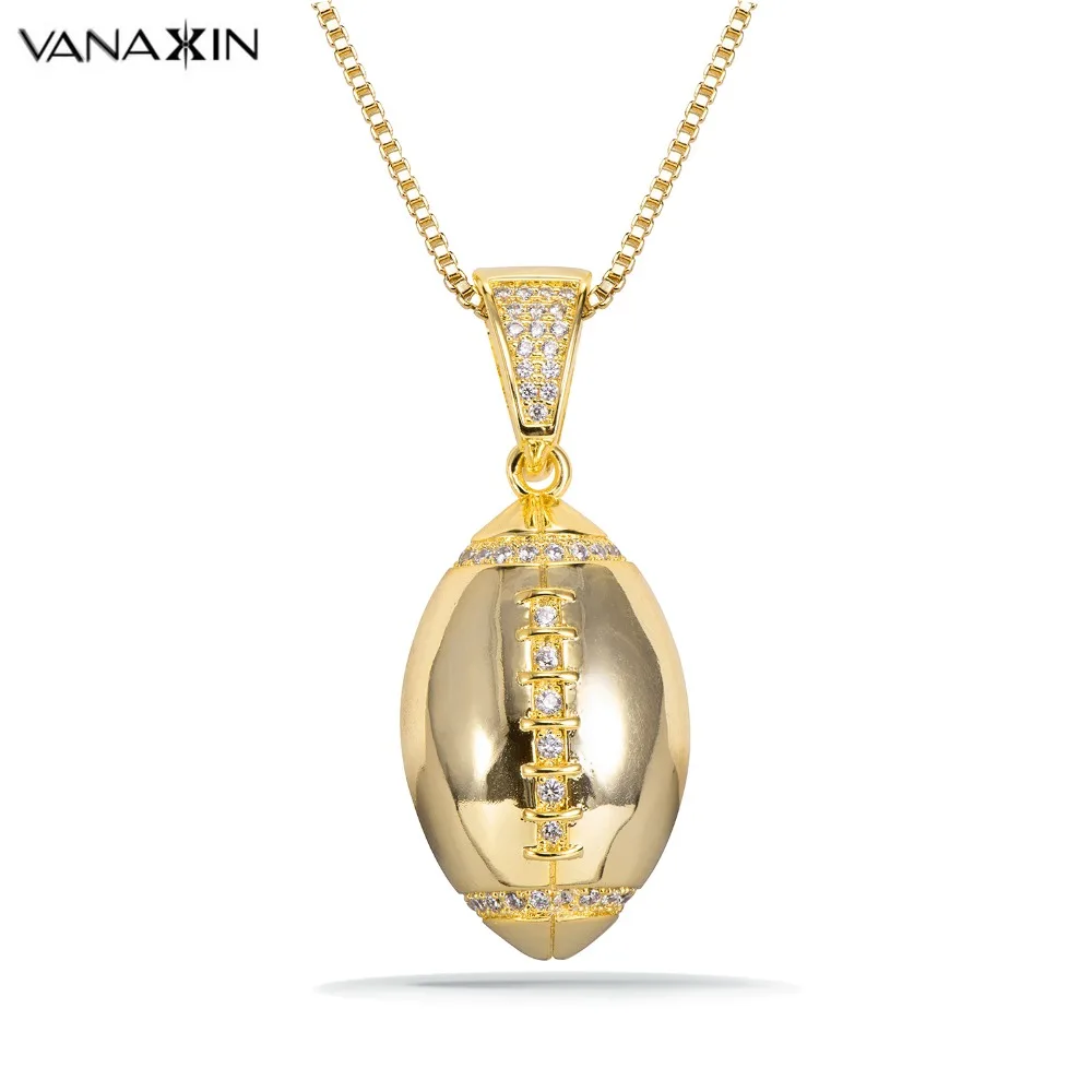 VANAXIN Men Necklace Fashion Jewelry Sport CZ Crystal American Football