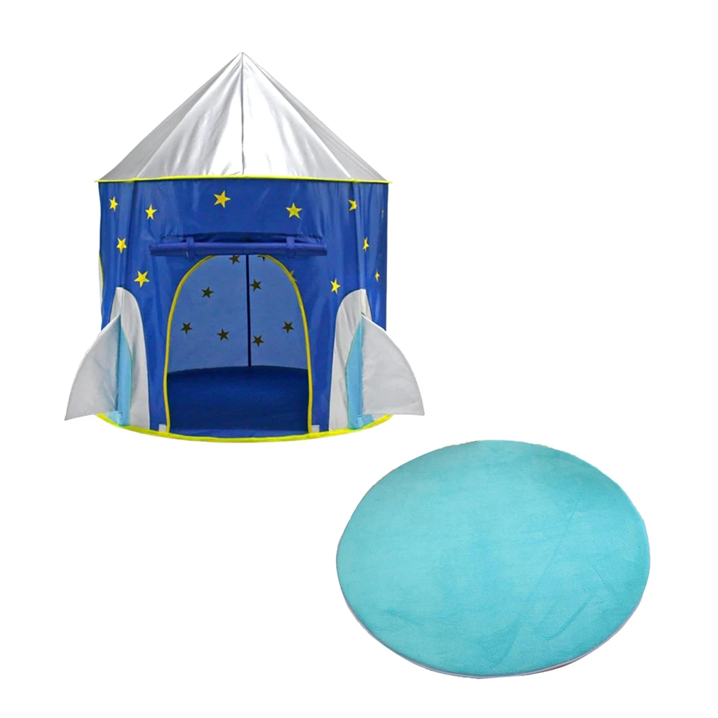 Folding Space Capsule Pop Up Playhouse Princess Tent + Carpet Rug Kids Indoor & Outdoor Toy