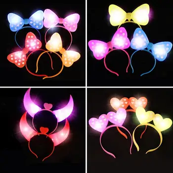 

Girls LED Flashing Light up Bowknot Headband Hair Band Hoop Toy Glow Party Supplies Glowing String Lights Plush Wrapped