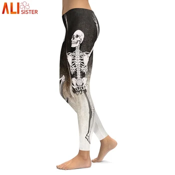 

Alisister Skull Print Leggings 2020 Casual Women's Sportwear Leggins High Waist Push Up Fitness Pants Elastic Workout Trousers