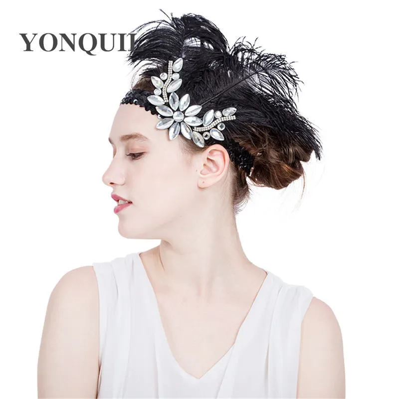 

National Indian feather Headdress with rhinestone halloween Party Native War Bonnet Hat nice red Ethnic ostrich feather headwear