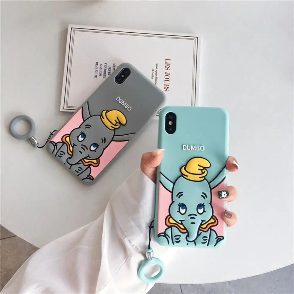 

Japan Cartoon 3D fun Dumbo+ring Bluetooth Wireless Airpods Headset Set Silicone cover for iphone MAX XS XR 7 8 plus phone cases