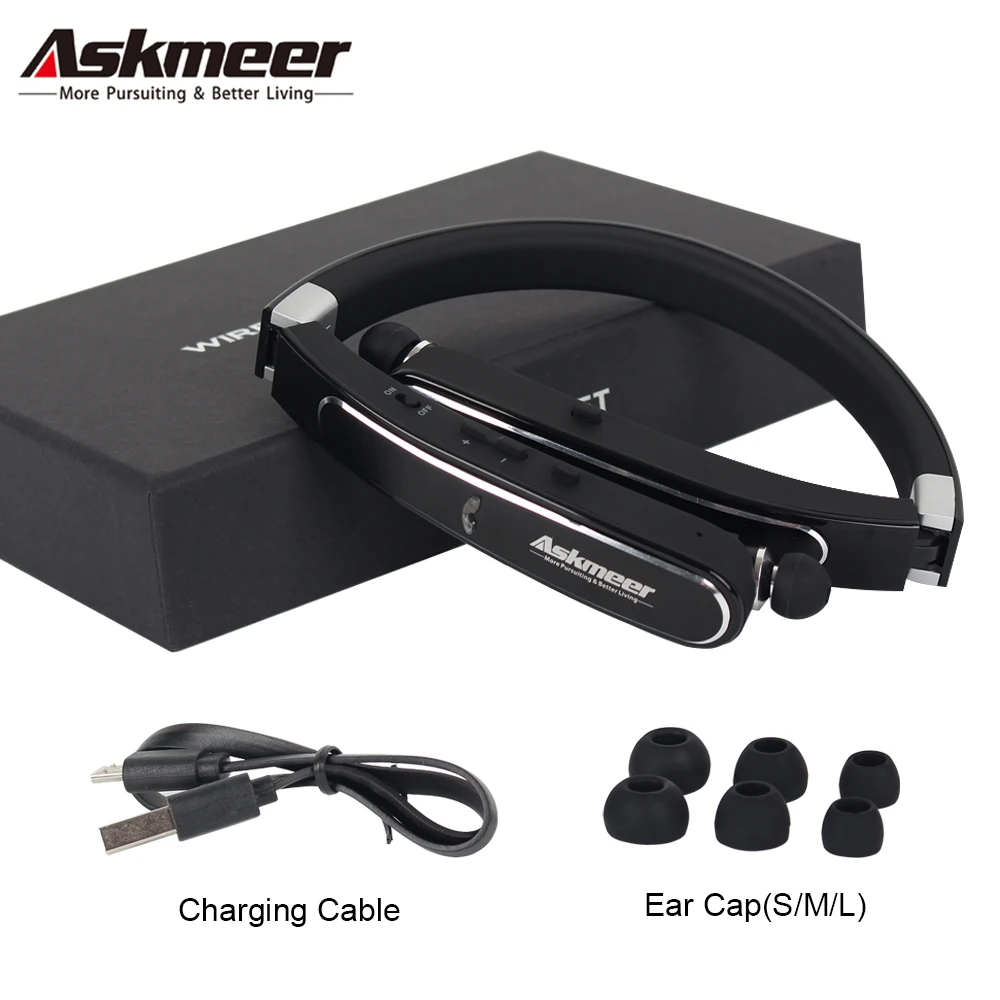 Askmeer Sports Bluetooth Earphone Neckband Earbuds Headset Wireless Handsfree Foldable Headphones with Mic for iPhone Xiaomi (1)