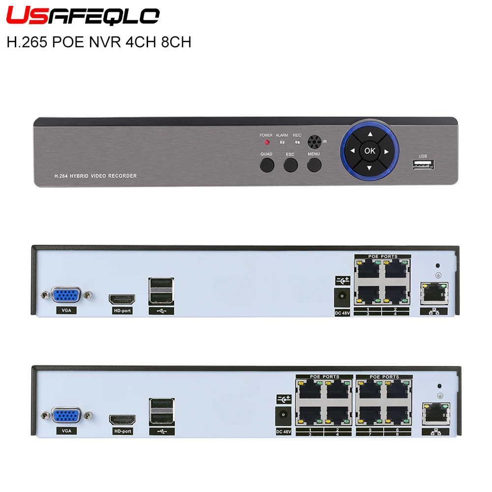 USAFEQLO 4CH 8CH H.265 POE NVR play and plug 48V 4K 5.0MP 1080P CCTV Видео Безопасность Дистанционное