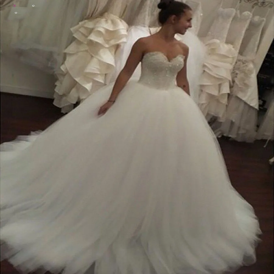 Gelinlik 2015 Ball Gown Sweetheart Tulle Wedding Dresses Bridal Gowns ...