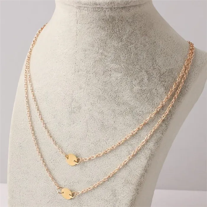 

b054 Chain of clavicle of vogue big shop sign double layer metal round piece triangular circle necklace