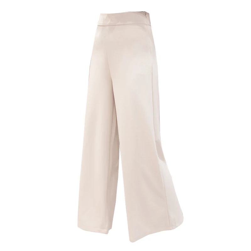 

2019 Summer Womem Casual Elastic Waist Loose Pants Elegant Chiffon Zippers Office Trousers