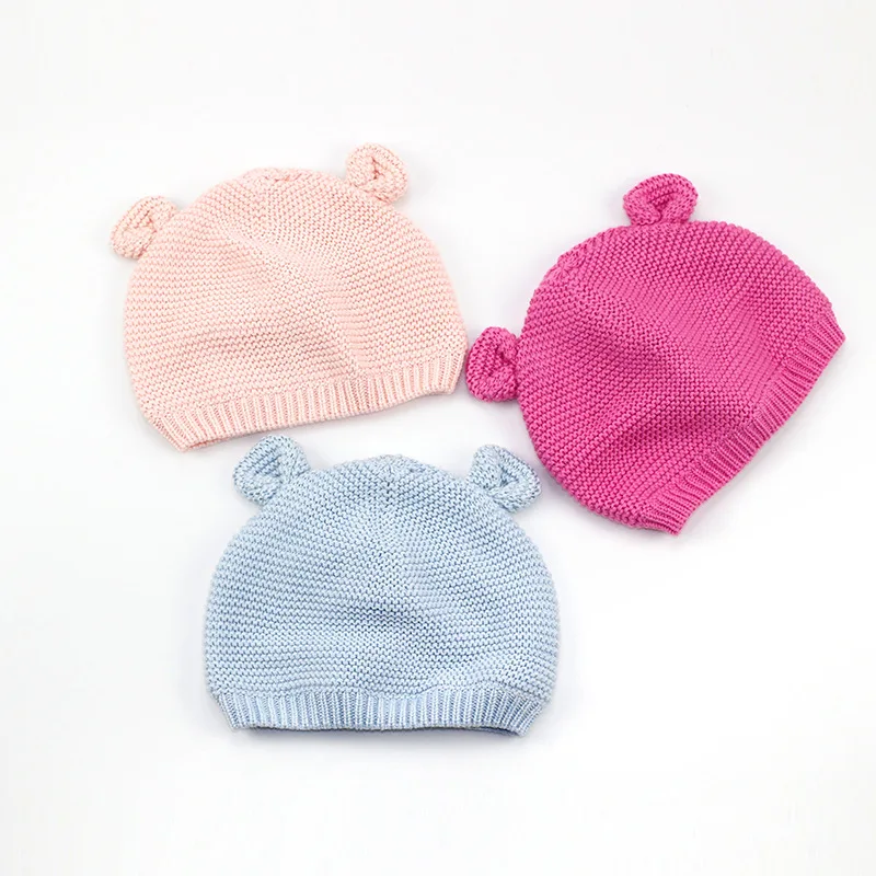 Cotton Cute Baby Beanie Bear Ears Knitted Beanie Hat For Girls Cartoon Infant Toddler Boys Hat Double Layer Crochet Hat Autumn (4)