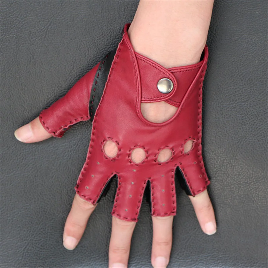 Neutral Sheepskin Gloves Wrist Semi Finger Driving Gloves Solid Unisex