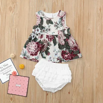 

Baby Outfits Girls Sleeveless Floral Print Tops Solid Ruffles Shorts Sets Toddler Infant Kids Fashion Summer Clothes