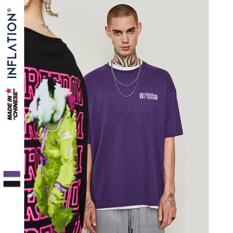 INFLATION Printing Oversize T-shirt Men 2019 Summer Tshirt High Street Loose Style Hip Hop Tshirt Streetwear Men Clothing 9198S