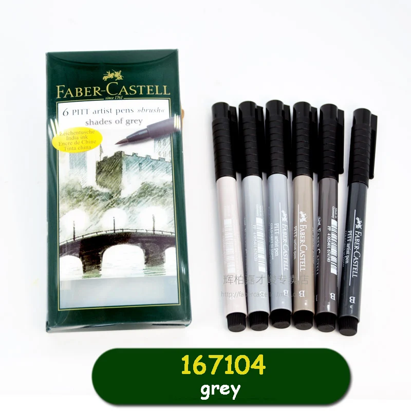 Faber Castell индийские чернила Питт художника маркер ручка B 6 'Basic/terra/landscape/grey', многоцветные мягкие кисти ручки для детей и художников - Цвет: grey