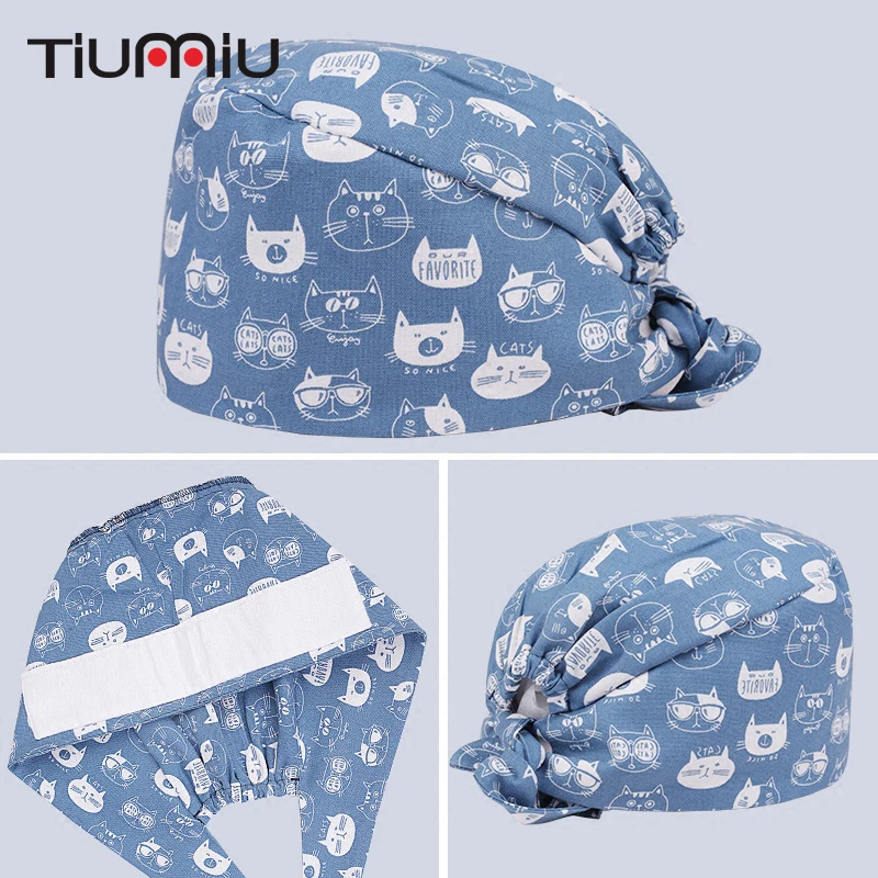 Cats Printed Cotton Medical Cap Clinic Surgical Hospital Doctor Hats