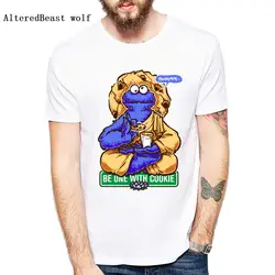 Забавные Cookie Monster печатных для мужчин футболка короткий рукав повседневные футболки один с Cookie футболки, классные Топы Азиатский размеры