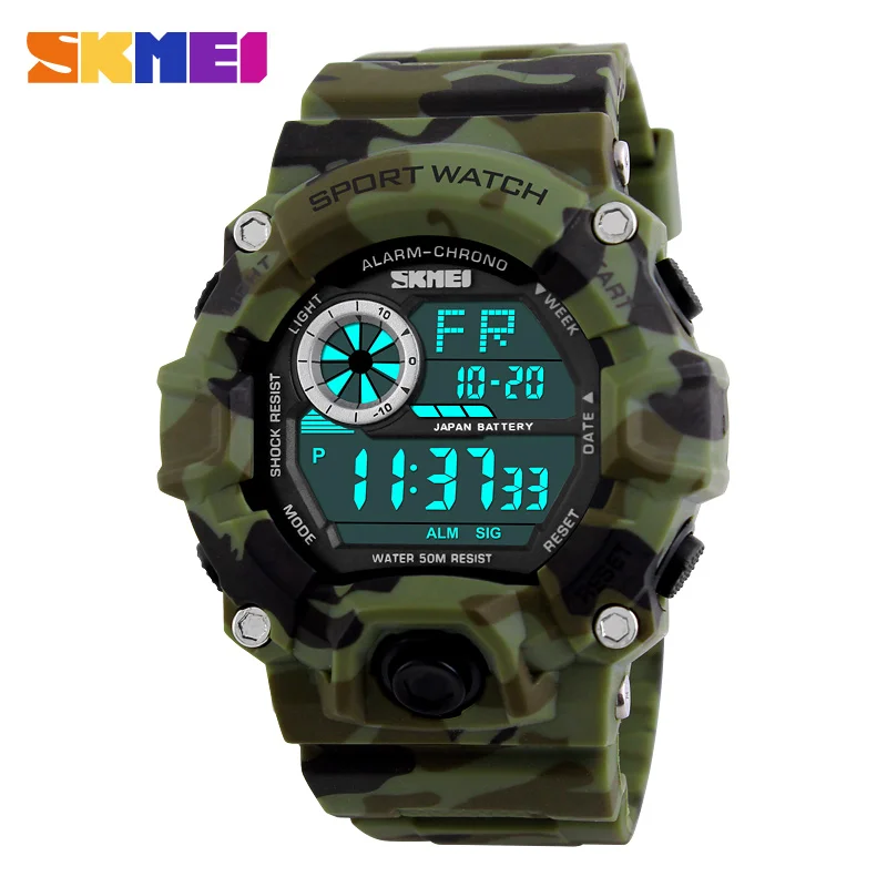 S SHOCK мужские спортивные часы SKMEI люксовый бренд камуфляжные военные часы цифровые светодиодные водонепроницаемые наручные часы Relogio Masculino - Цвет: Green Camouflage