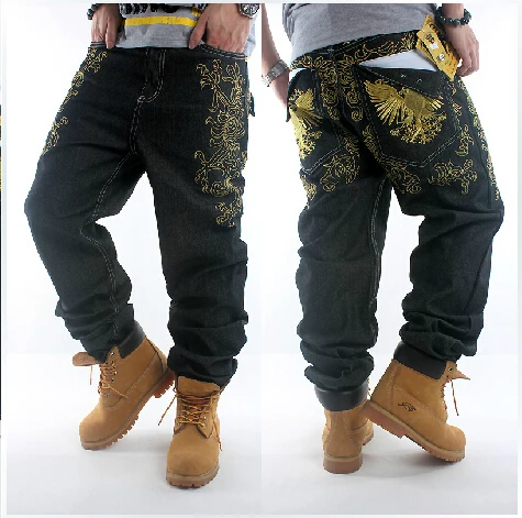 

Free shipping Tide men's straight trousers embroidered flowers loose hip-hop hip-hop skateboard style jeans 30-42