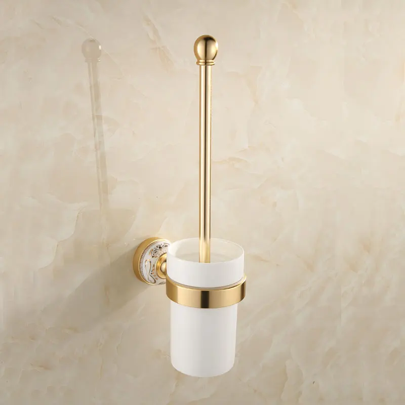 

European Antique Gold Toilet Brush Holder Aluminum & Ceramic Brushed Wall Mounted Brushed Holder Bathroom Accessories GH
