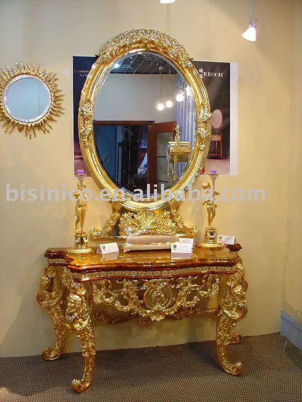 Luxury gold plated console& mirror, carving, wooden ...