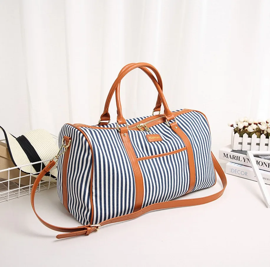 2016 New suitcase canvas stripe leisure fashion handbags large package travel bag luggage bag